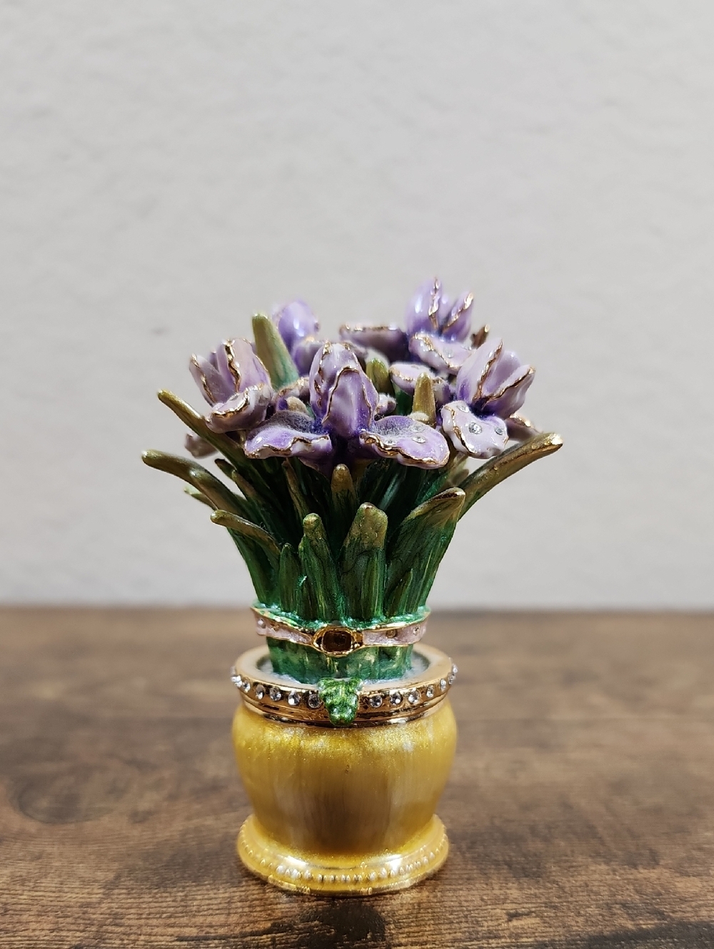 Miniature Jeweled Iris Flower Trinket Holder